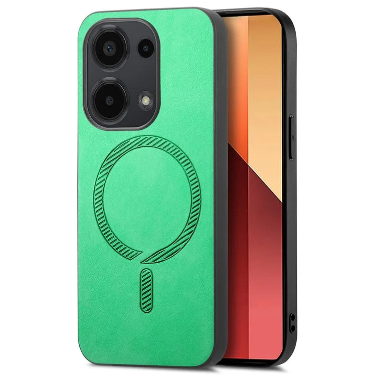 For Xiaomi Poco M6 Pro 4G  /  Redmi Note 13 Pro 4G Leather Back Case Compatible with MagSafe Skin-Touch Phone Cover