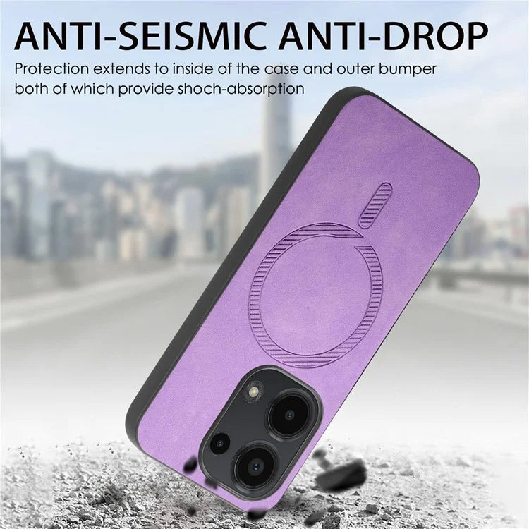 For Xiaomi Poco M6 Pro 4G  /  Redmi Note 13 Pro 4G Leather Back Case Compatible with MagSafe Skin-Touch Phone Cover