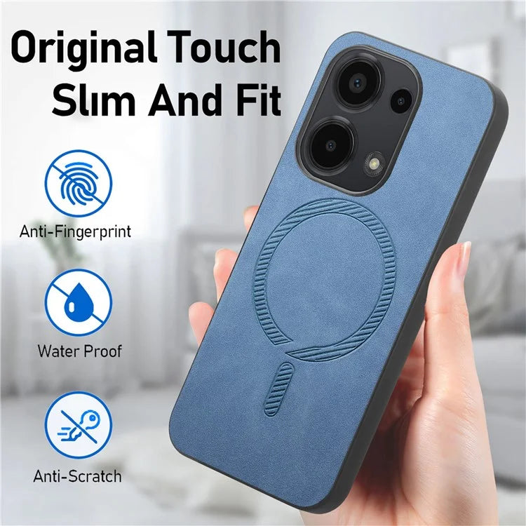 For Xiaomi Poco M6 Pro 4G  /  Redmi Note 13 Pro 4G Leather Back Case Compatible with MagSafe Skin-Touch Phone Cover