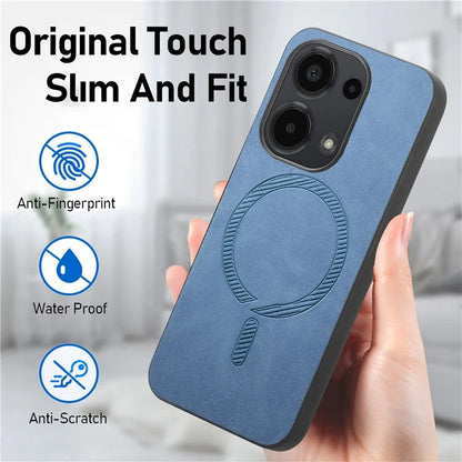 For Xiaomi Poco M6 Pro 4G  /  Redmi Note 13 Pro 4G Leather Back Case Compatible with MagSafe Skin-Touch Phone Cover