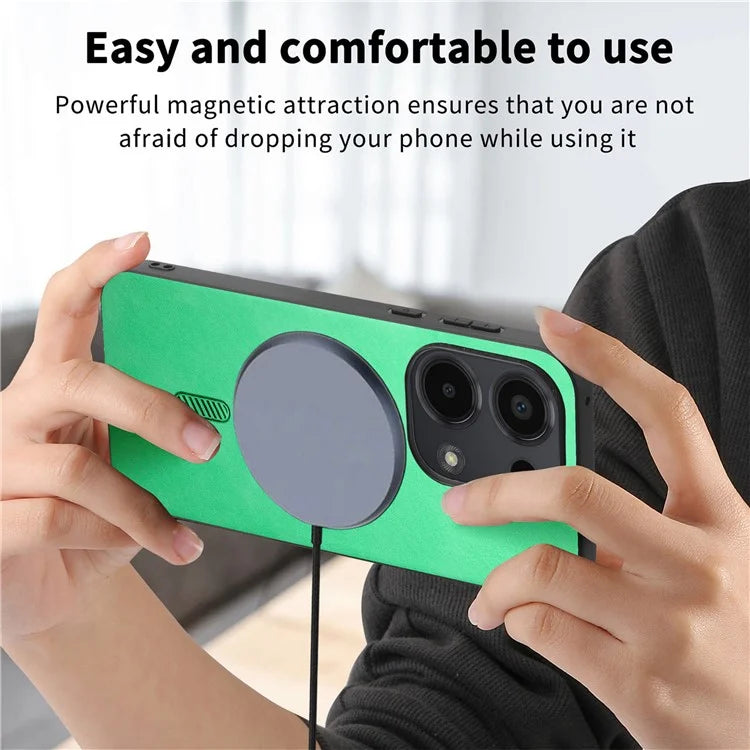 For Xiaomi Poco M6 Pro 4G  /  Redmi Note 13 Pro 4G Leather Back Case Compatible with MagSafe Skin-Touch Phone Cover