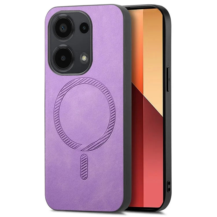 For Xiaomi Poco M6 Pro 4G  /  Redmi Note 13 Pro 4G Leather Back Case Compatible with MagSafe Skin-Touch Phone Cover