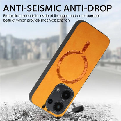 For Xiaomi Poco M6 Pro 4G  /  Redmi Note 13 Pro 4G Leather Back Case Compatible with MagSafe Skin-Touch Phone Cover