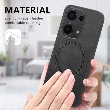 For Xiaomi Poco M6 Pro 4G  /  Redmi Note 13 Pro 4G Leather Back Case Compatible with MagSafe Skin-Touch Phone Cover