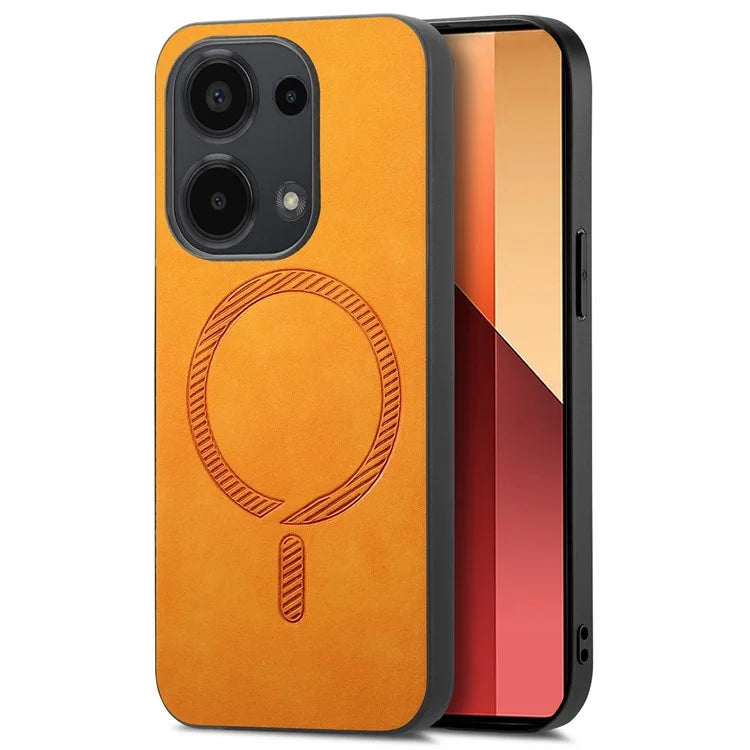 For Xiaomi Poco M6 Pro 4G  /  Redmi Note 13 Pro 4G Leather Back Case Compatible with MagSafe Skin-Touch Phone Cover