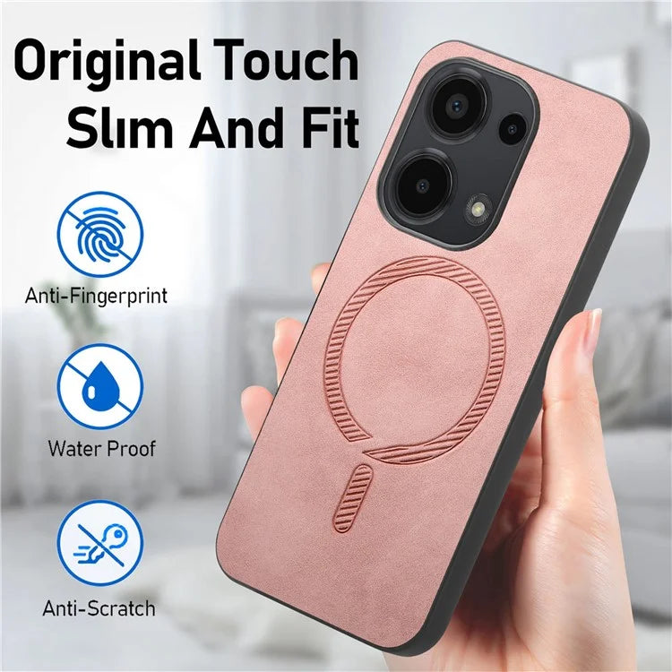 For Xiaomi Poco M6 Pro 4G  /  Redmi Note 13 Pro 4G Leather Back Case Compatible with MagSafe Skin-Touch Phone Cover