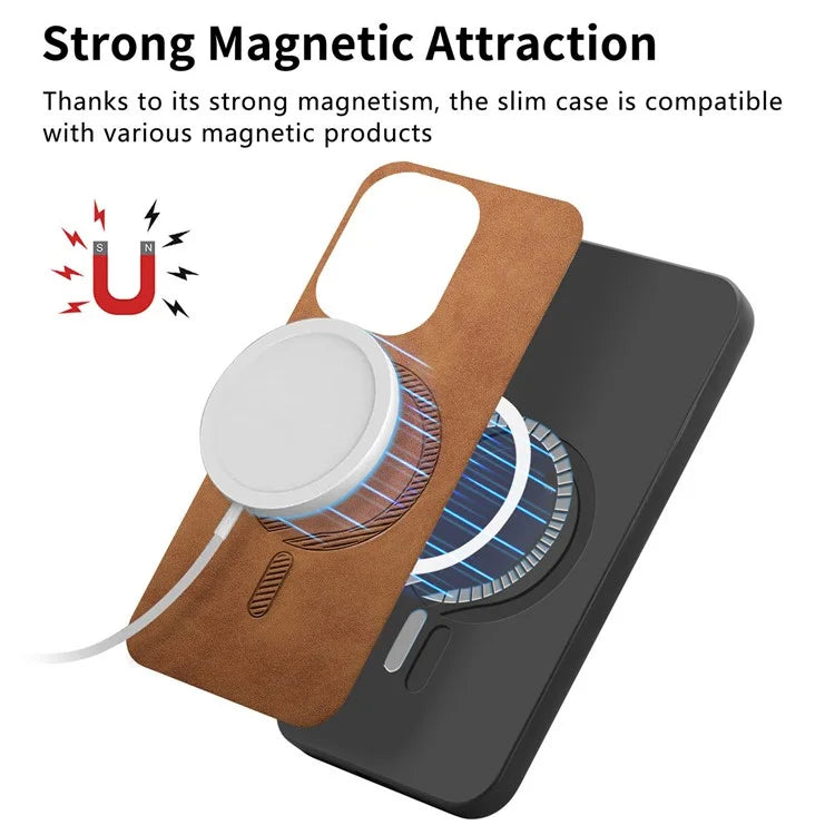For Xiaomi Poco M6 Pro 4G  /  Redmi Note 13 Pro 4G Leather Back Case Compatible with MagSafe Skin-Touch Phone Cover