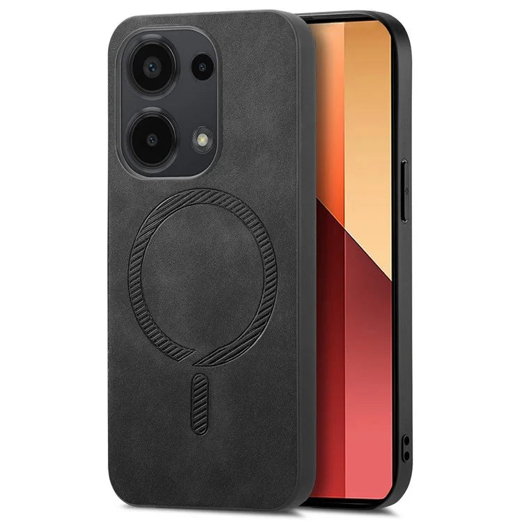 For Xiaomi Poco M6 Pro 4G  /  Redmi Note 13 Pro 4G Leather Back Case Compatible with MagSafe Skin-Touch Phone Cover