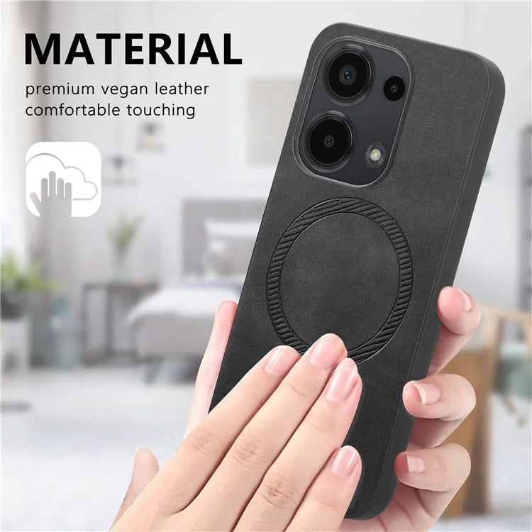 For Xiaomi Poco M6 Pro 4G  /  Redmi Note 13 Pro 4G Leather Back Case Compatible with MagSafe Skin-Touch Phone Cover