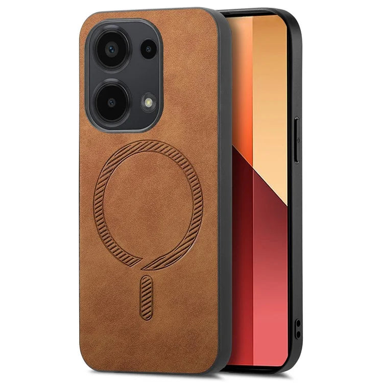 For Xiaomi Poco M6 Pro 4G  /  Redmi Note 13 Pro 4G Leather Back Case Compatible with MagSafe Skin-Touch Phone Cover
