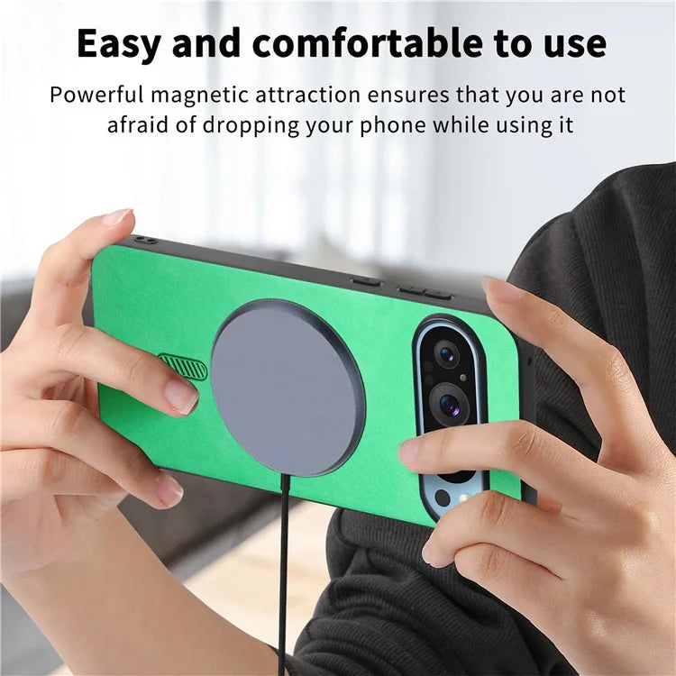 For Google Pixel 9 Pro  /  Pixel 9 Leather Back Case Compatible with MagSafe Skin-Touch Phone Cover