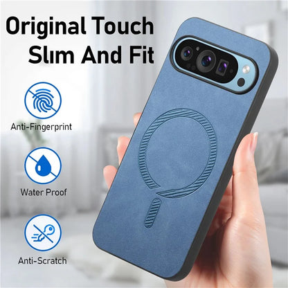 For Google Pixel 9 Pro  /  Pixel 9 Leather Back Case Compatible with MagSafe Skin-Touch Phone Cover