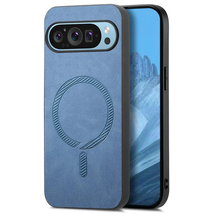 For Google Pixel 9 Pro  /  Pixel 9 Leather Back Case Compatible with MagSafe Skin-Touch Phone Cover