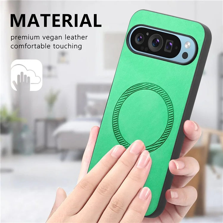 For Google Pixel 9 Pro  /  Pixel 9 Leather Back Case Compatible with MagSafe Skin-Touch Phone Cover