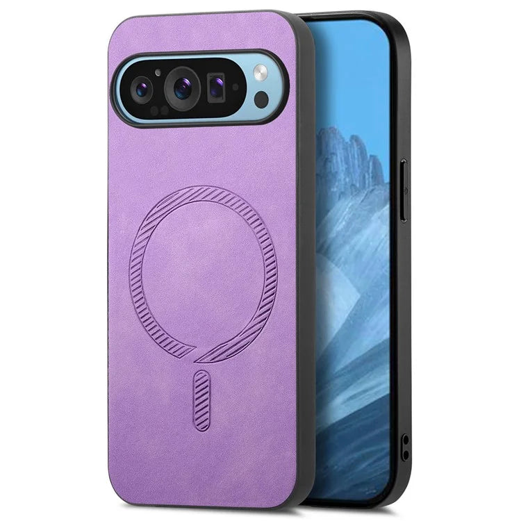 For Google Pixel 9 Pro  /  Pixel 9 Leather Back Case Compatible with MagSafe Skin-Touch Phone Cover
