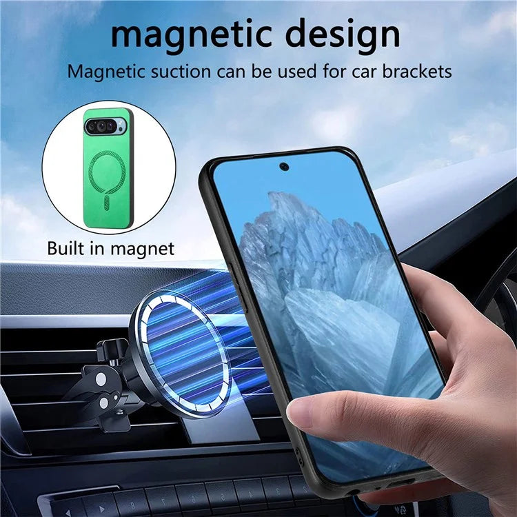 For Google Pixel 9 Pro  /  Pixel 9 Leather Back Case Compatible with MagSafe Skin-Touch Phone Cover