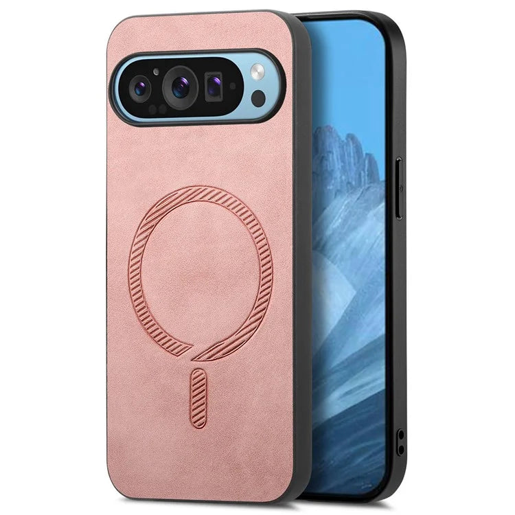 For Google Pixel 9 Pro  /  Pixel 9 Leather Back Case Compatible with MagSafe Skin-Touch Phone Cover