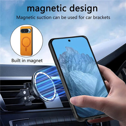 For Google Pixel 9 Pro  /  Pixel 9 Leather Back Case Compatible with MagSafe Skin-Touch Phone Cover