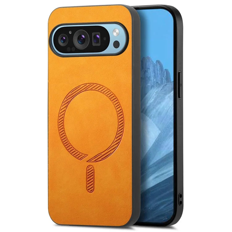 For Google Pixel 9 Pro  /  Pixel 9 Leather Back Case Compatible with MagSafe Skin-Touch Phone Cover
