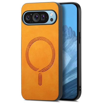 For Google Pixel 9 Pro  /  Pixel 9 Leather Back Case Compatible with MagSafe Skin-Touch Phone Cover