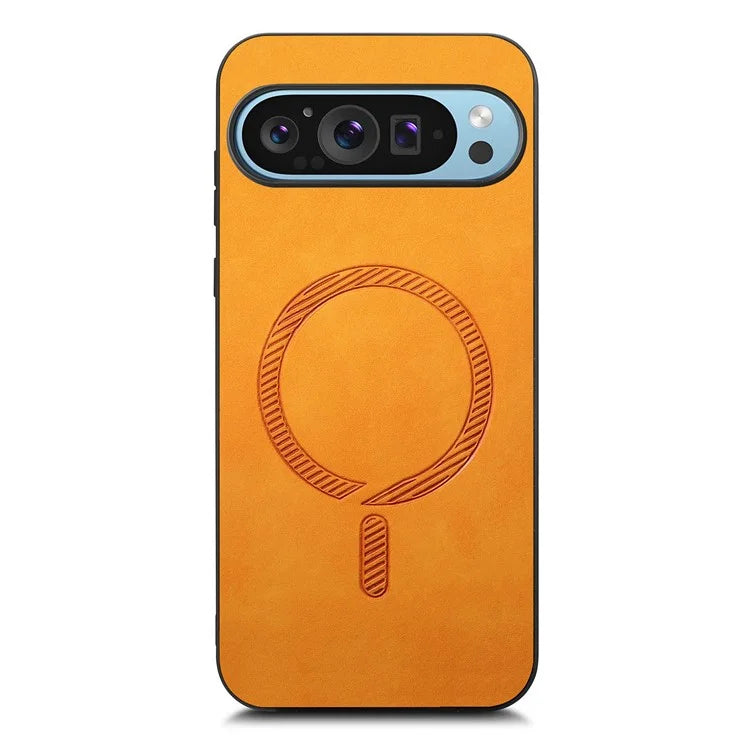 For Google Pixel 9 Pro  /  Pixel 9 Leather Back Case Compatible with MagSafe Skin-Touch Phone Cover
