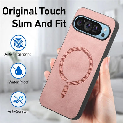 For Google Pixel 9 Pro  /  Pixel 9 Leather Back Case Compatible with MagSafe Skin-Touch Phone Cover