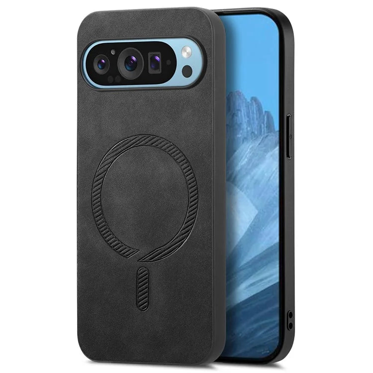 For Google Pixel 9 Pro  /  Pixel 9 Leather Back Case Compatible with MagSafe Skin-Touch Phone Cover