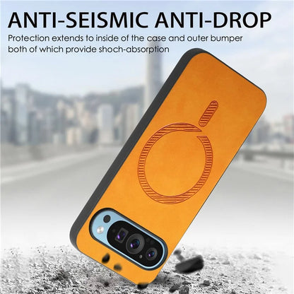 For Google Pixel 9 Pro  /  Pixel 9 Leather Back Case Compatible with MagSafe Skin-Touch Phone Cover