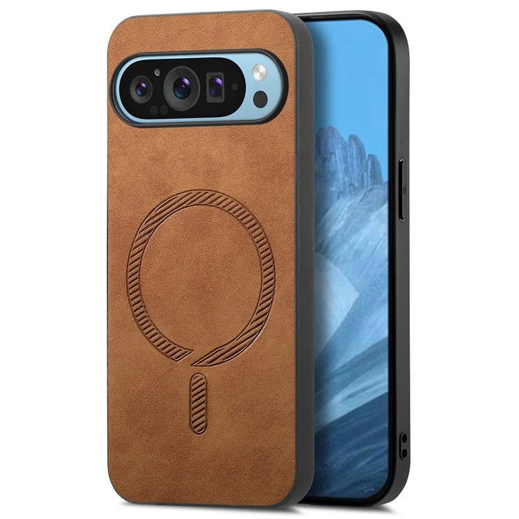 For Google Pixel 9 Pro  /  Pixel 9 Leather Back Case Compatible with MagSafe Skin-Touch Phone Cover