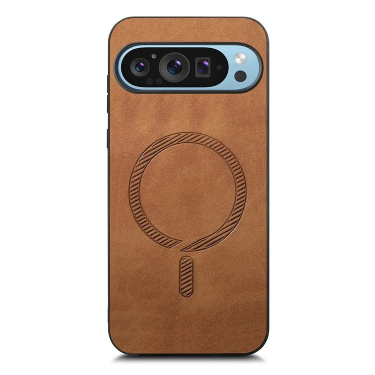 For Google Pixel 9 Pro  /  Pixel 9 Leather Back Case Compatible with MagSafe Skin-Touch Phone Cover
