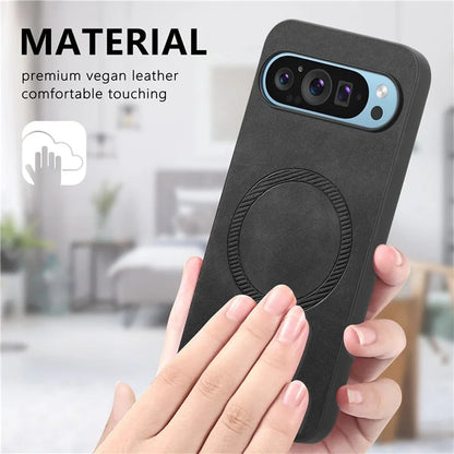 For Google Pixel 9 Pro  /  Pixel 9 Leather Back Case Compatible with MagSafe Skin-Touch Phone Cover