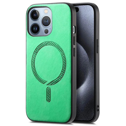 For iPhone 15 Pro Leather Back Case Compatible with MagSafe Skin-Touch Phone Cover