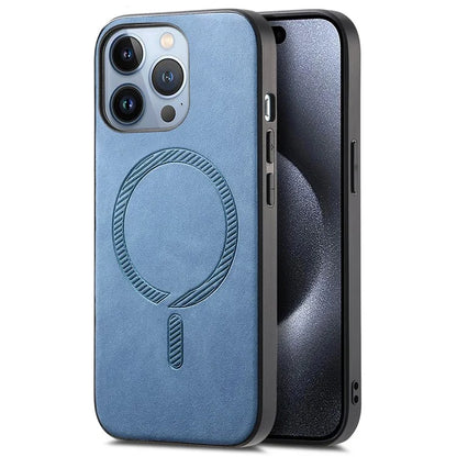 For iPhone 15 Pro Leather Back Case Compatible with MagSafe Skin-Touch Phone Cover