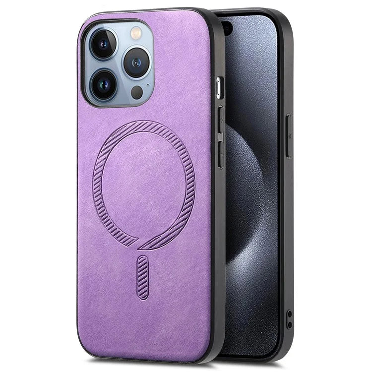 For iPhone 15 Pro Leather Back Case Compatible with MagSafe Skin-Touch Phone Cover