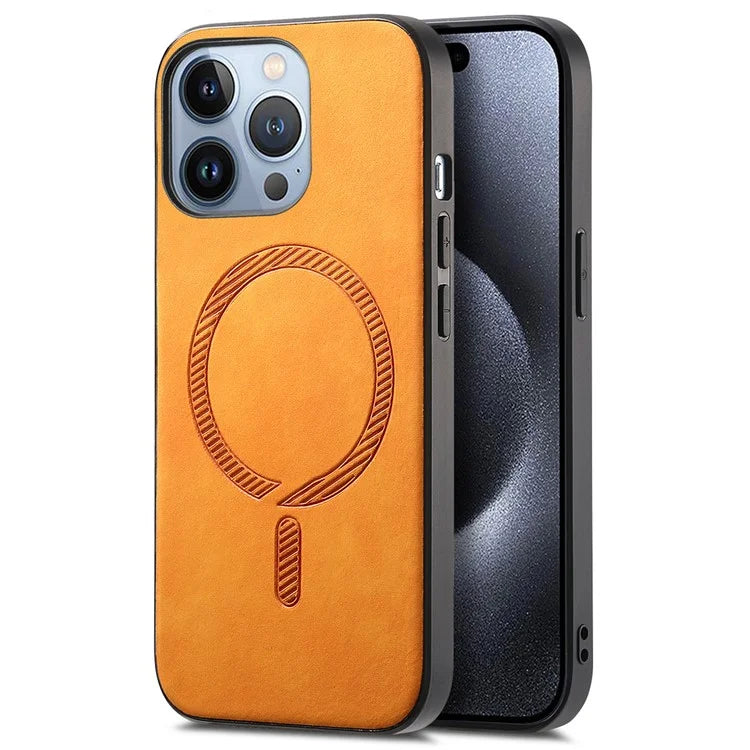 For iPhone 15 Pro Leather Back Case Compatible with MagSafe Skin-Touch Phone Cover