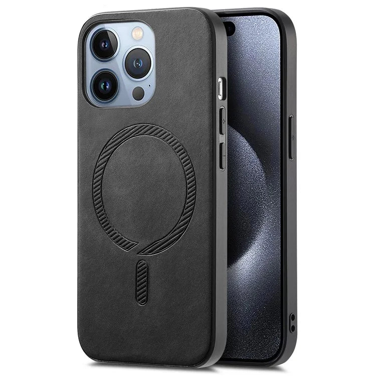 For iPhone 15 Pro Leather Back Case Compatible with MagSafe Skin-Touch Phone Cover