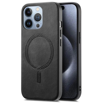 For iPhone 15 Pro Leather Back Case Compatible with MagSafe Skin-Touch Phone Cover