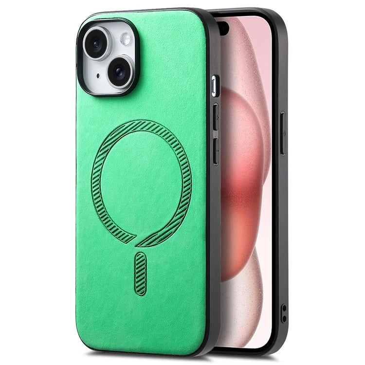 For iPhone 15 Leather Back Case Compatible with MagSafe Skin-Touch Phone Cover