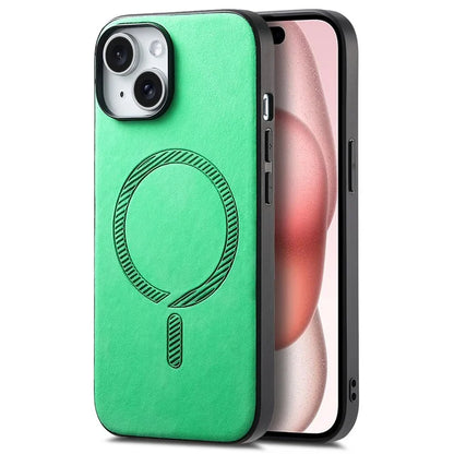 For iPhone 15 Leather Back Case Compatible with MagSafe Skin-Touch Phone Cover