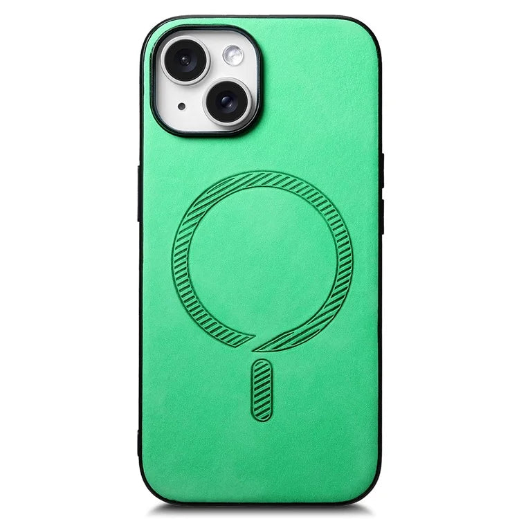 For iPhone 15 Leather Back Case Compatible with MagSafe Skin-Touch Phone Cover