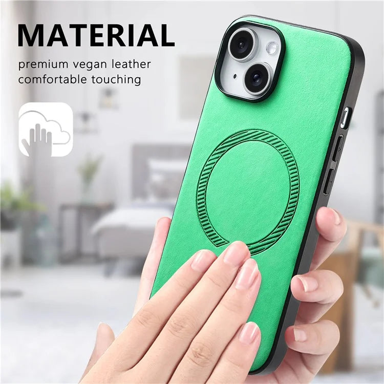 For iPhone 15 Leather Back Case Compatible with MagSafe Skin-Touch Phone Cover