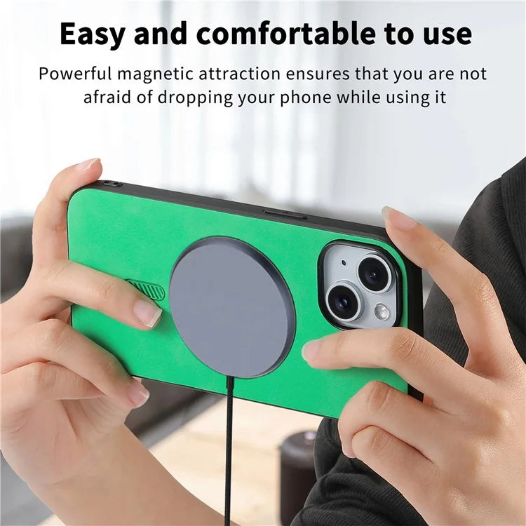 For iPhone 15 Leather Back Case Compatible with MagSafe Skin-Touch Phone Cover