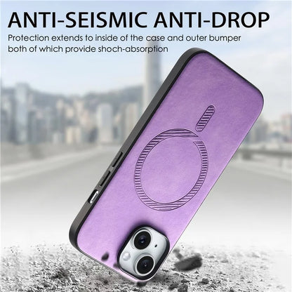 For iPhone 15 Leather Back Case Compatible with MagSafe Skin-Touch Phone Cover