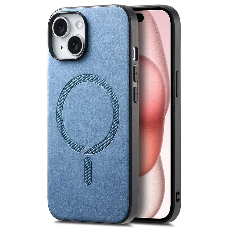 For iPhone 15 Leather Back Case Compatible with MagSafe Skin-Touch Phone Cover
