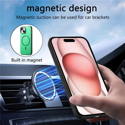 For iPhone 15 Leather Back Case Compatible with MagSafe Skin-Touch Phone Cover