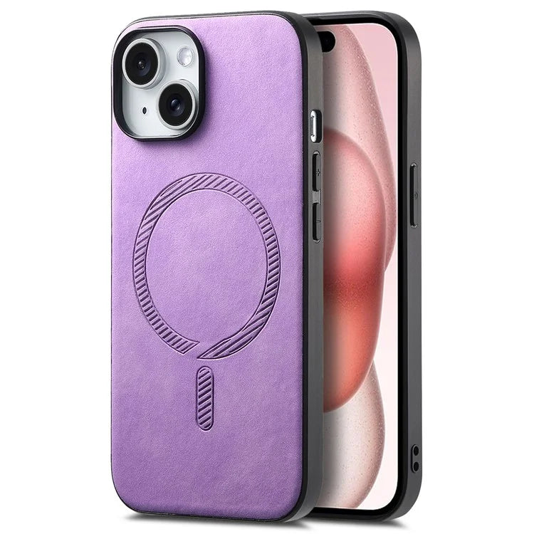 For iPhone 15 Leather Back Case Compatible with MagSafe Skin-Touch Phone Cover