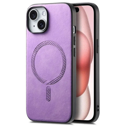 For iPhone 15 Leather Back Case Compatible with MagSafe Skin-Touch Phone Cover