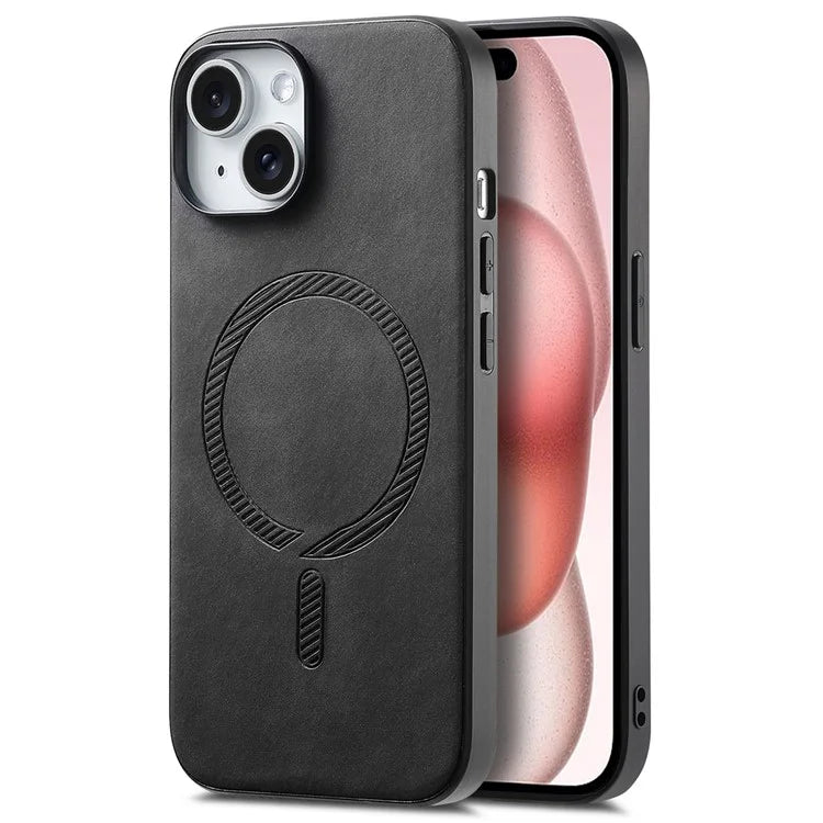 For iPhone 15 Leather Back Case Compatible with MagSafe Skin-Touch Phone Cover