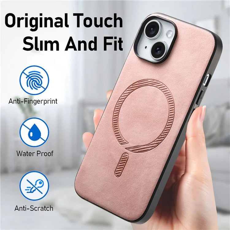 For iPhone 15 Leather Back Case Compatible with MagSafe Skin-Touch Phone Cover