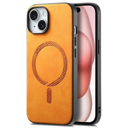 For iPhone 15 Leather Back Case Compatible with MagSafe Skin-Touch Phone Cover
